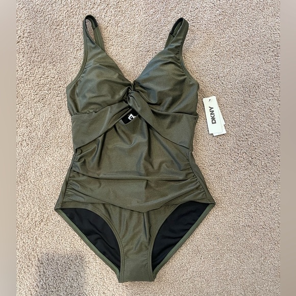 DKNY Women's Shirred Keyhole Detail One-Piece Y2K Swimwear - Picture 2 of 8